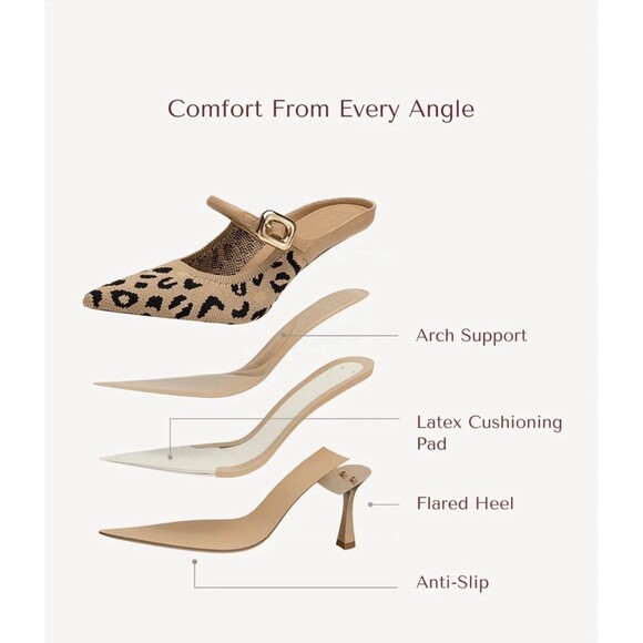 Cosy Island GraceLithe Leopard Knit Pointed Toe Heeled Mules Size 9, New - Picture 7 of 7